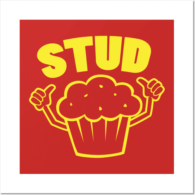 Retro Stud Muffin Thumbs Up Cartoon Costume Graphic Yellow Wall Art by DetourShirts